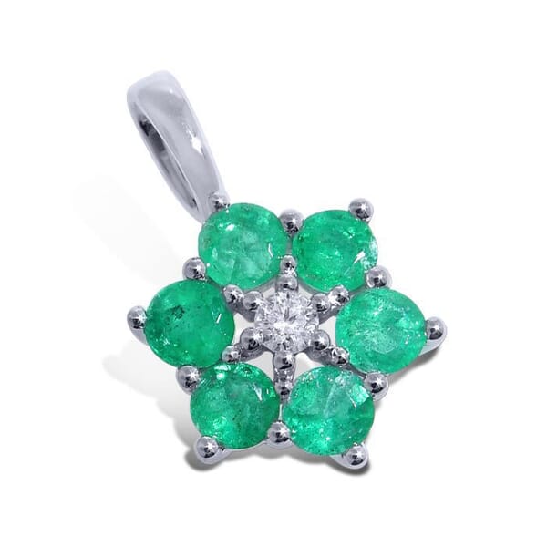 Diamantsmykke med 0,03 ct W-P1 & smaragder 